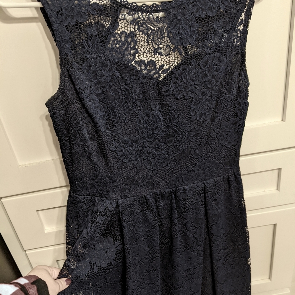Francesca's Navy Blue Lace Sweetheart Dress.